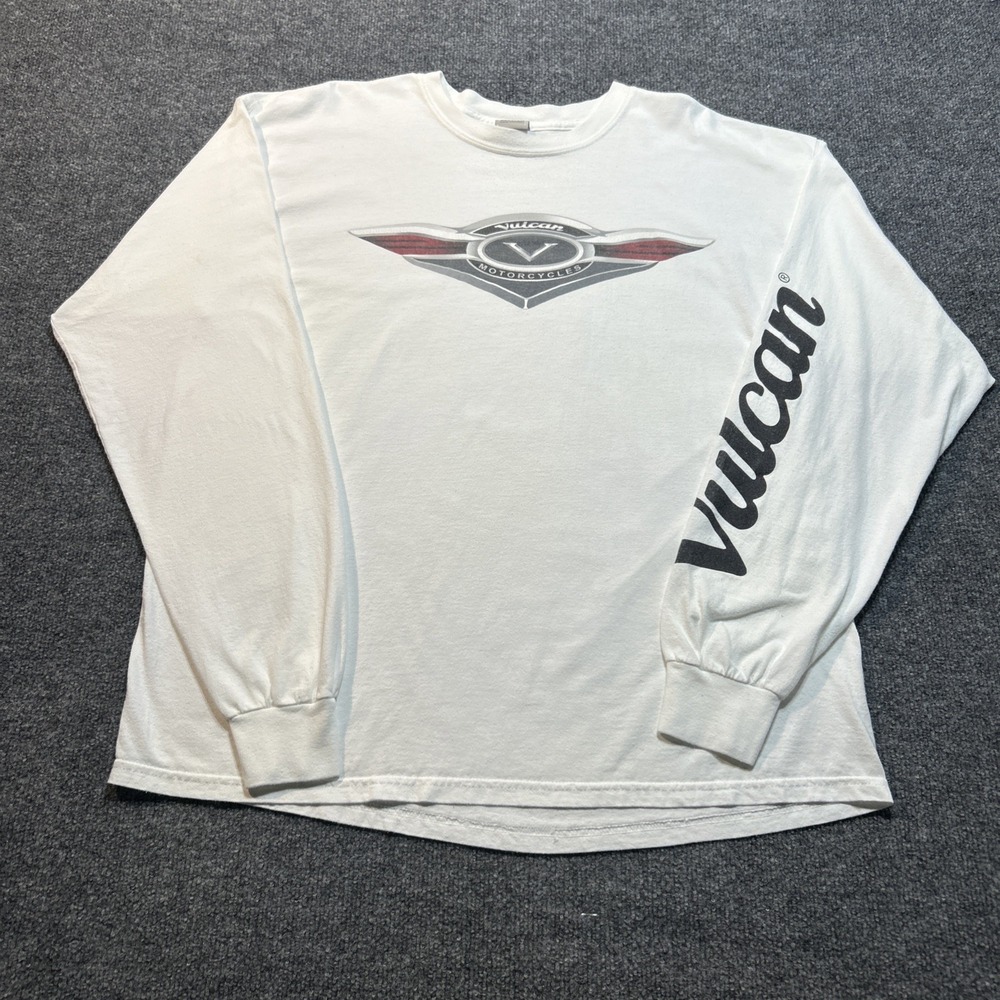 Kawasaki Vulcan White Long Sleeve Shirt Mens XL Vintage Sleeve Hit Logo